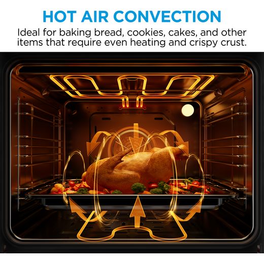 Midea Xpress Fry MBO65M90D2-BK Built In Electric Single Oven - Black - annotation - hot air shot